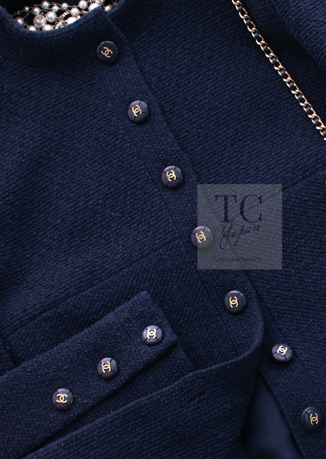 シャネル ジャケット CHANEL ヴィンテージ ネイビー ウール コットン