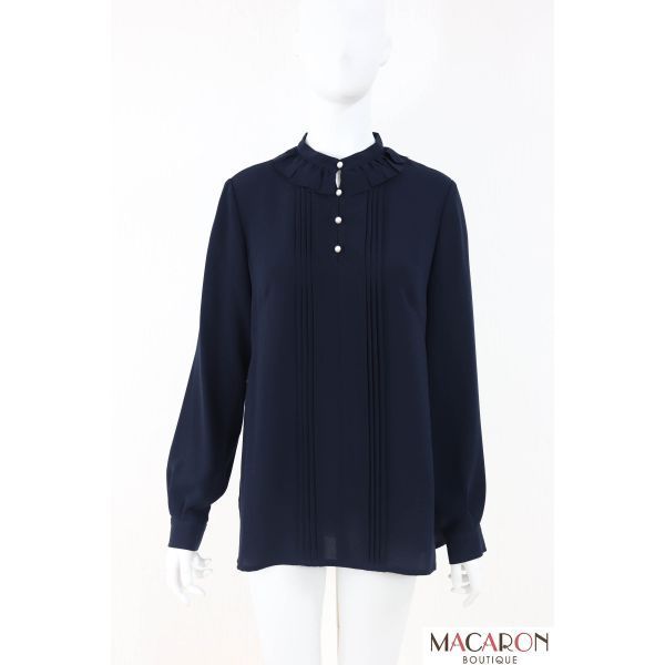 Rene☆ルネ パールボタンピンタックブラウス 6011050 2020年商品 紺 