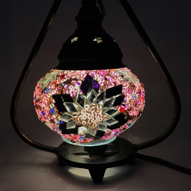 ガラス玉選べる】トルコランプSサイズ 人気 卓上ラウンド型 モザイク