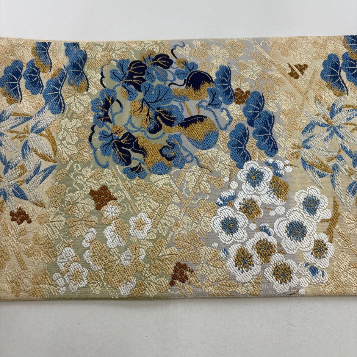 袋帯 美品 名品 松竹梅 唐織 箔 ベージュ 六通 正絹 【中古