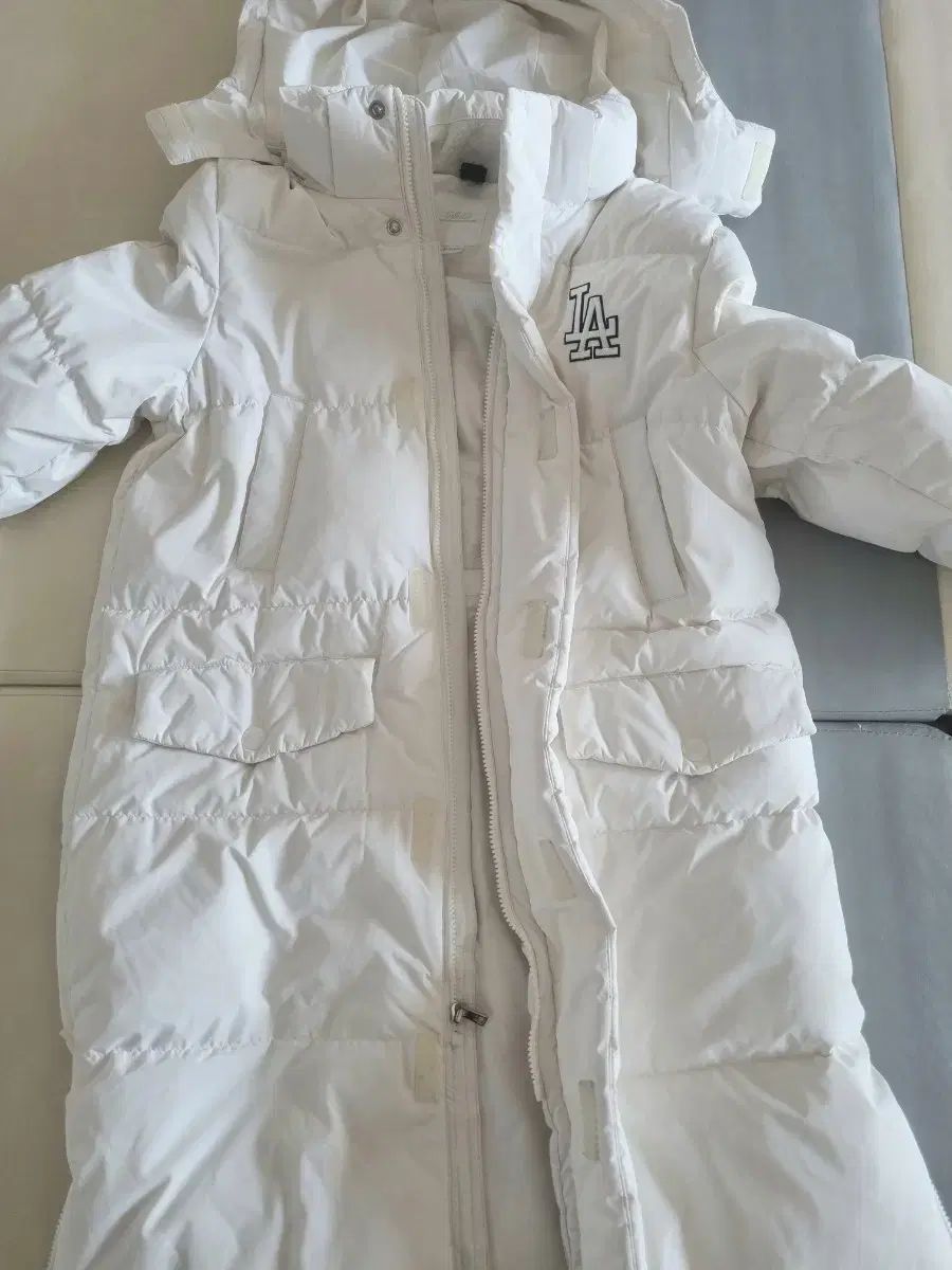 クリーニング済 MLB 白 ロング丈ダウンジャケット グースダウン 150 155