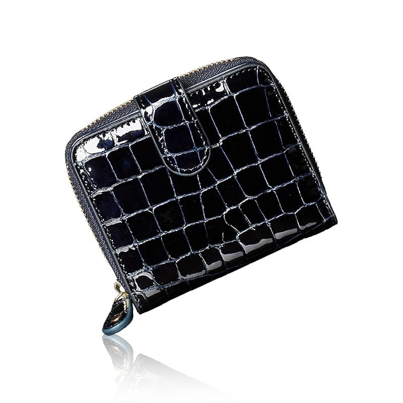 新着商品 VOICE イタリア MASINI社製 牛革 Stain Glass レディース 二つ折り 財布 見た目は ミニ 財布 収納力 は 長財布 軽量で 上品な エナメル クロコ 型押し プレゼント ギフト 箱入り Navy ネイビー