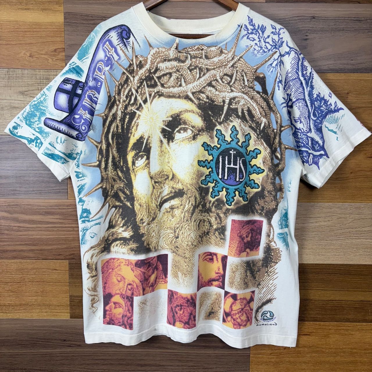 USA製 90s Liquid Blue Nicholson Jesus キリスト オールオーバー 総柄 