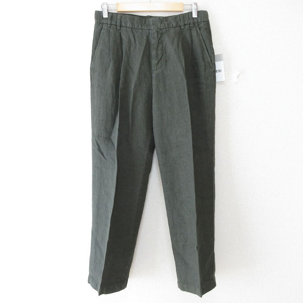ASPESI アスペジ リネン100％ タック テーパードパンツ スラックス トラウザー 42 オリーブ レディース 古着