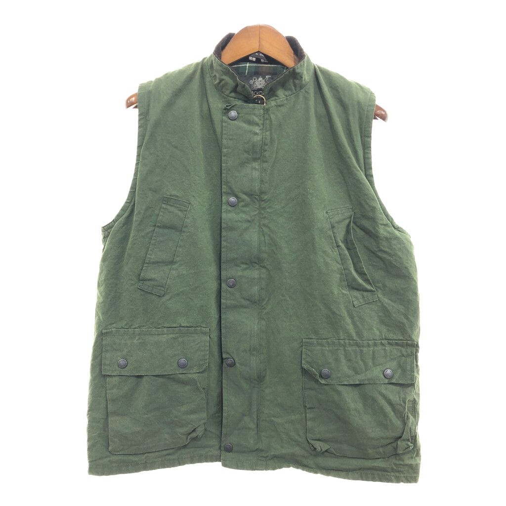 イギリス製 JACKDAW オイルドベスト 防寒 ユーロ グリーン (メンズ L) 中古 古着 P6106