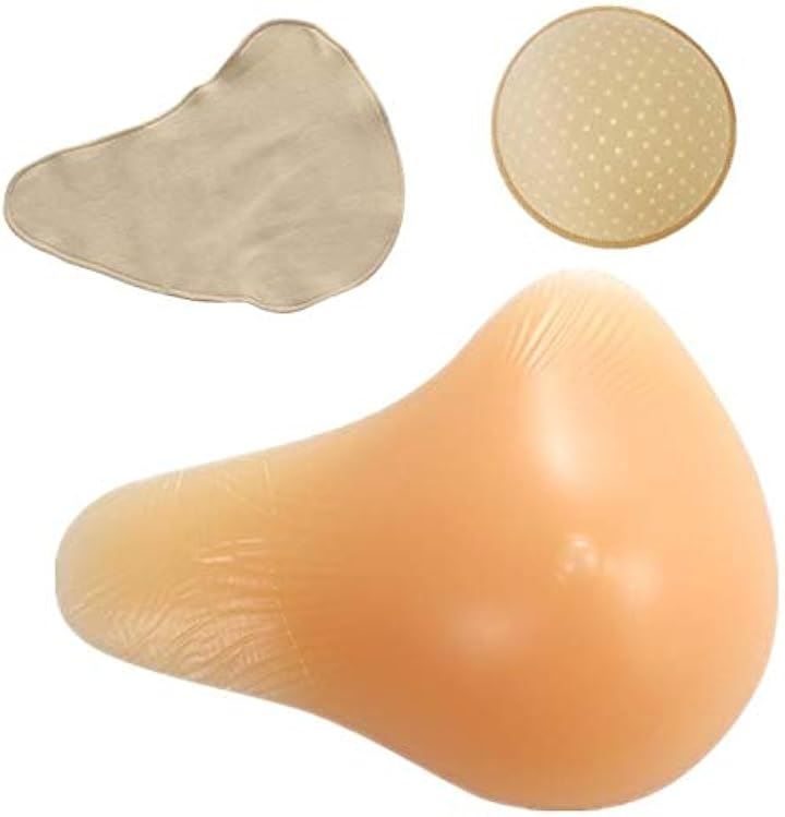 Micopuella(ミコプエラ) 人工乳房 ロング型 シリコンパッド 保護カバー ブラパット 3点セット 右胸 フックなし 乳がんパッド バスト補正(ベージュ,  200g)