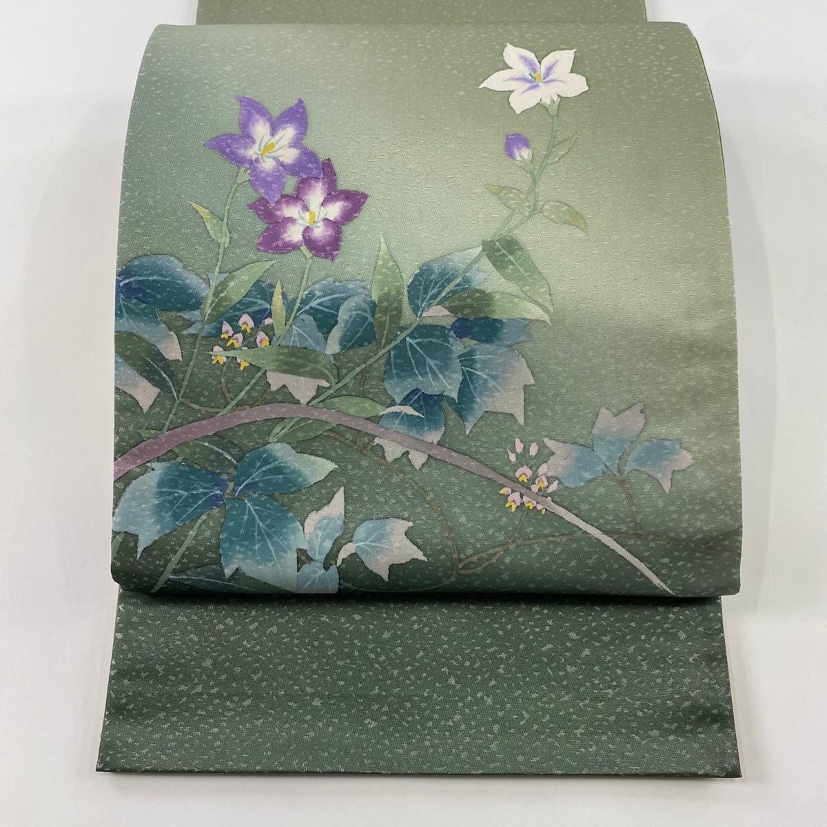 美品】 袋帯 名品 落款 辻が花 箔 セール中 ぼかし 深緑 お太鼓柄 正絹