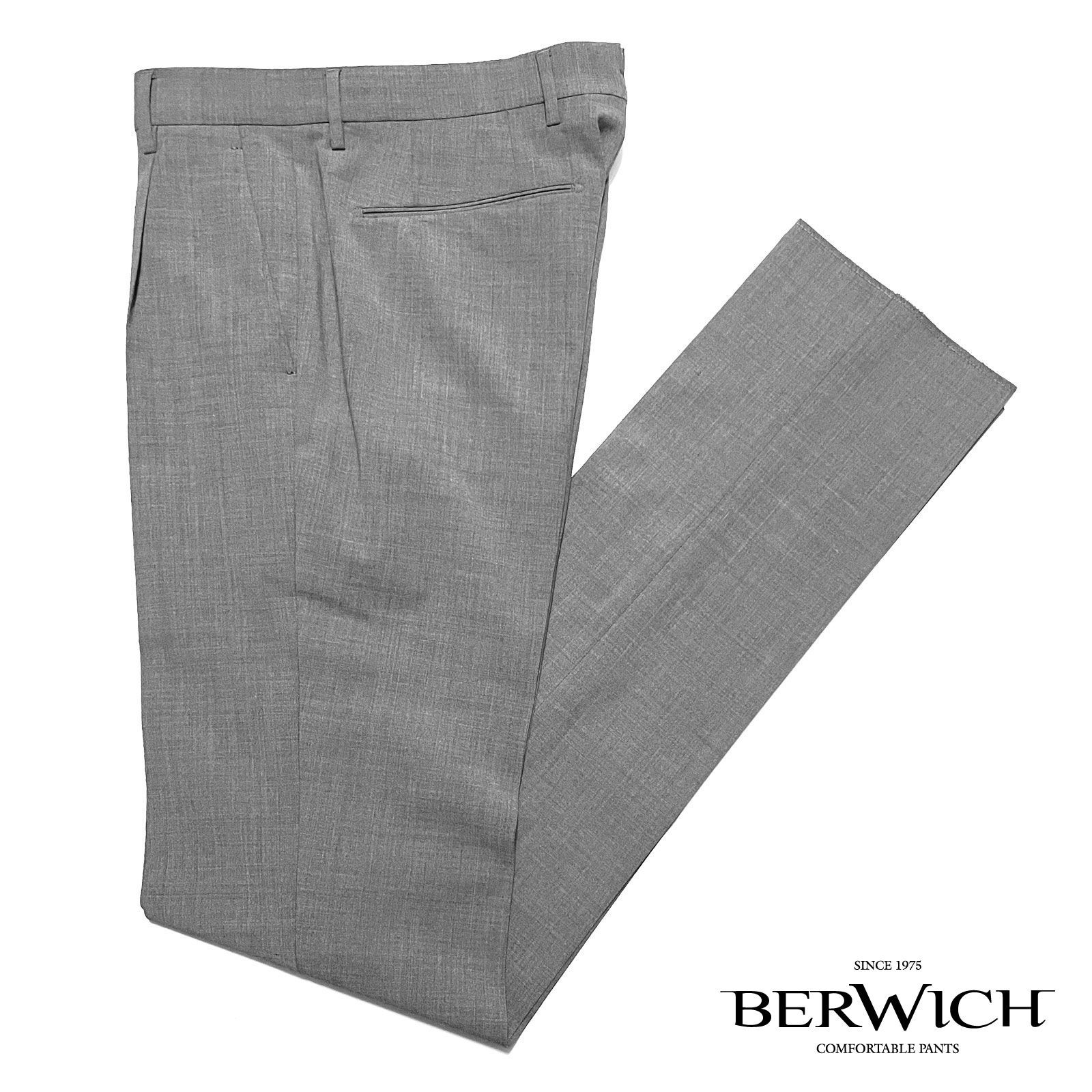 BERWICH ベルウィッチ J MORELLO 1P GT1442X ジェイ モレッロ 2WAYストレッチ ウォッシャブルウール １プリーツパンツ グレー / メンズ イタリア パンツ スラックス