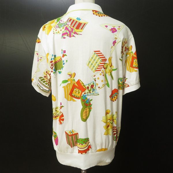 snc レオナール スポーツ LEONARD SPORTS ポロシャツ L 白 黄色 緑 半袖 花柄 ロゴ レディース 965539