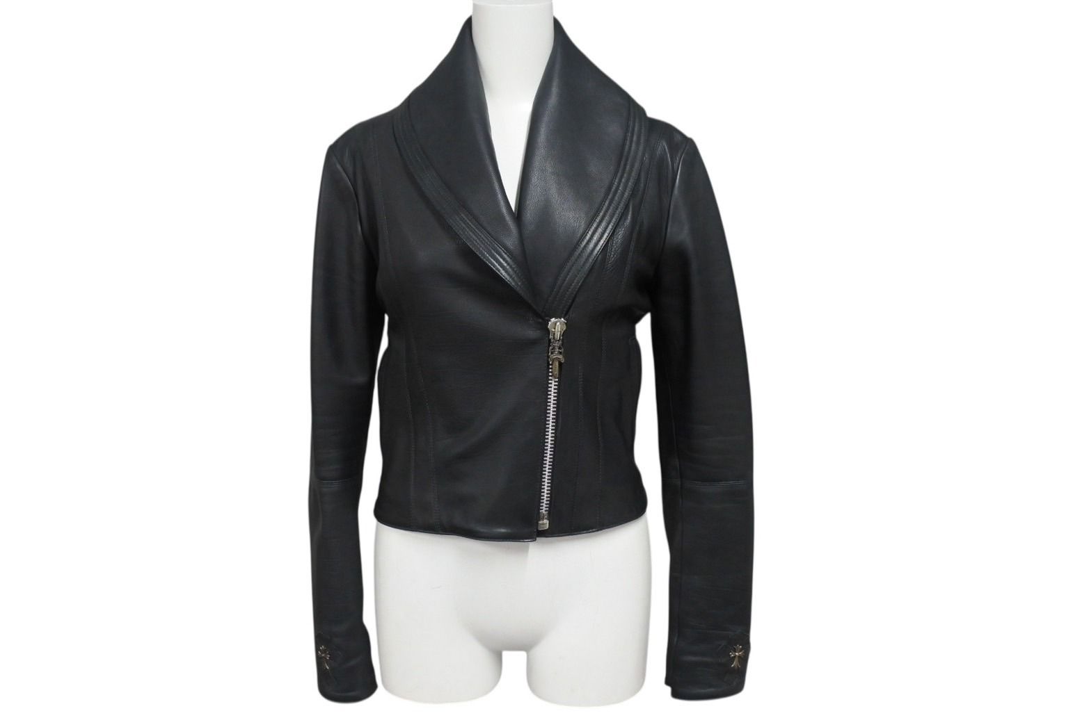 CHROME HEARTS クロムハーツ レディース ラウンド レザージャケット ダガー ブルゾン ブラック 黒 サイズ XS 4b002073