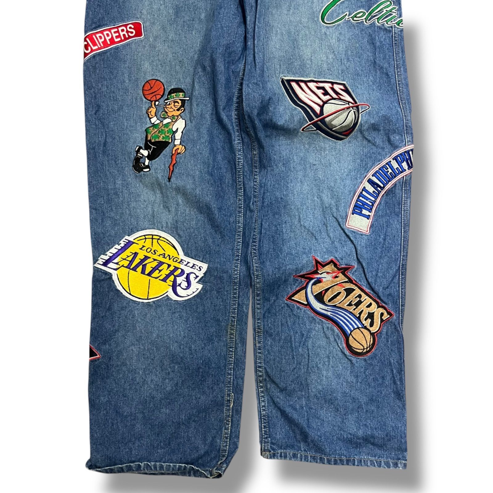 NBA パッチワークデニムパンツ 刺繍ロゴ 激レア - メルカリ
