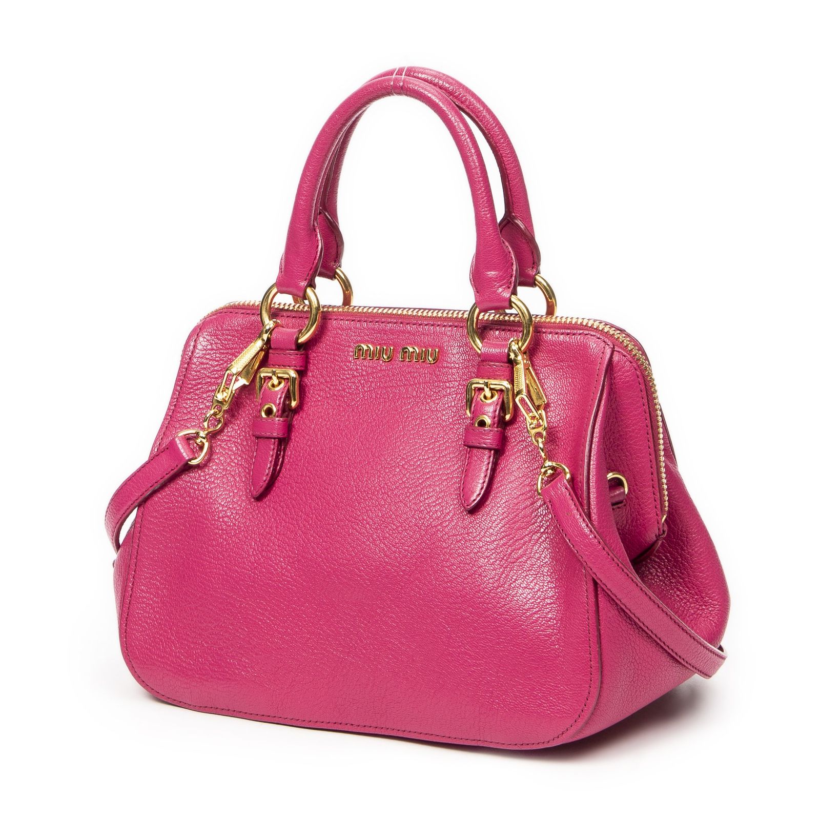 MIU MIU ミュウミュウコンバーチブルボウリングバッグフューシャピンクマドラスレザーA