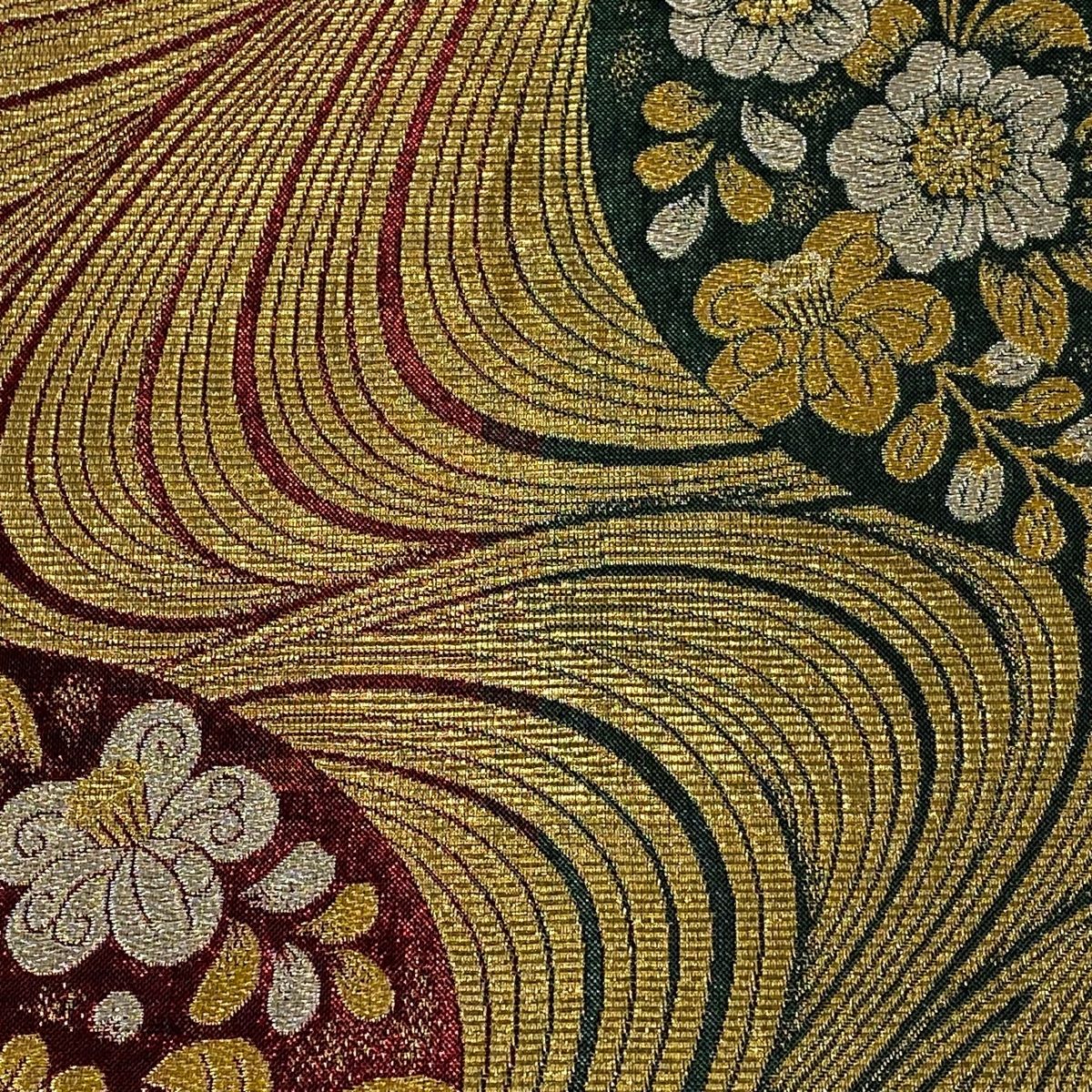 袋帯 美品 秀品 振袖向き 草花 流水 金銀糸 箔 金色 六通 正絹