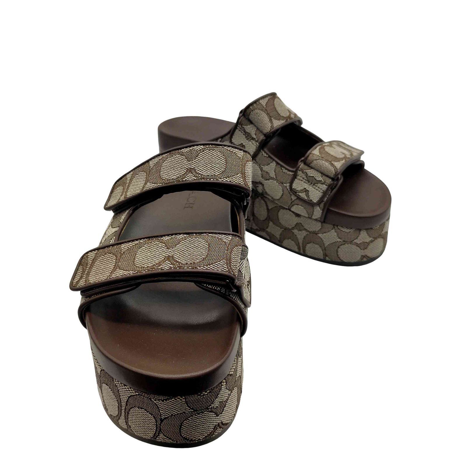 極美品♡COACH♡バンド プラットフォーム スライド・シグネチャー ジャカード コーチ COACH ツー バンド プラットフォーム スライド・シグネチャー