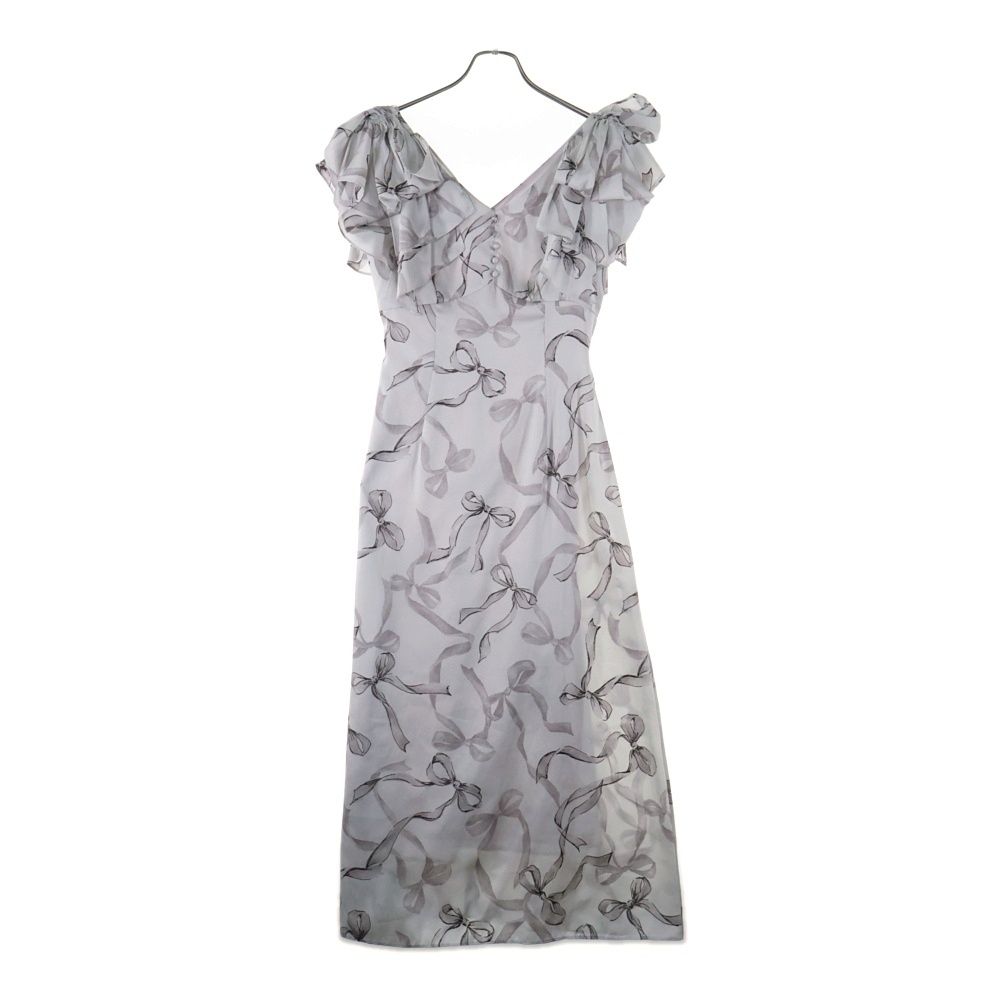 snidel スナイデル リボンスリーブデザイン 総柄 半袖ワンピース グレージュ レディース SWFO244097