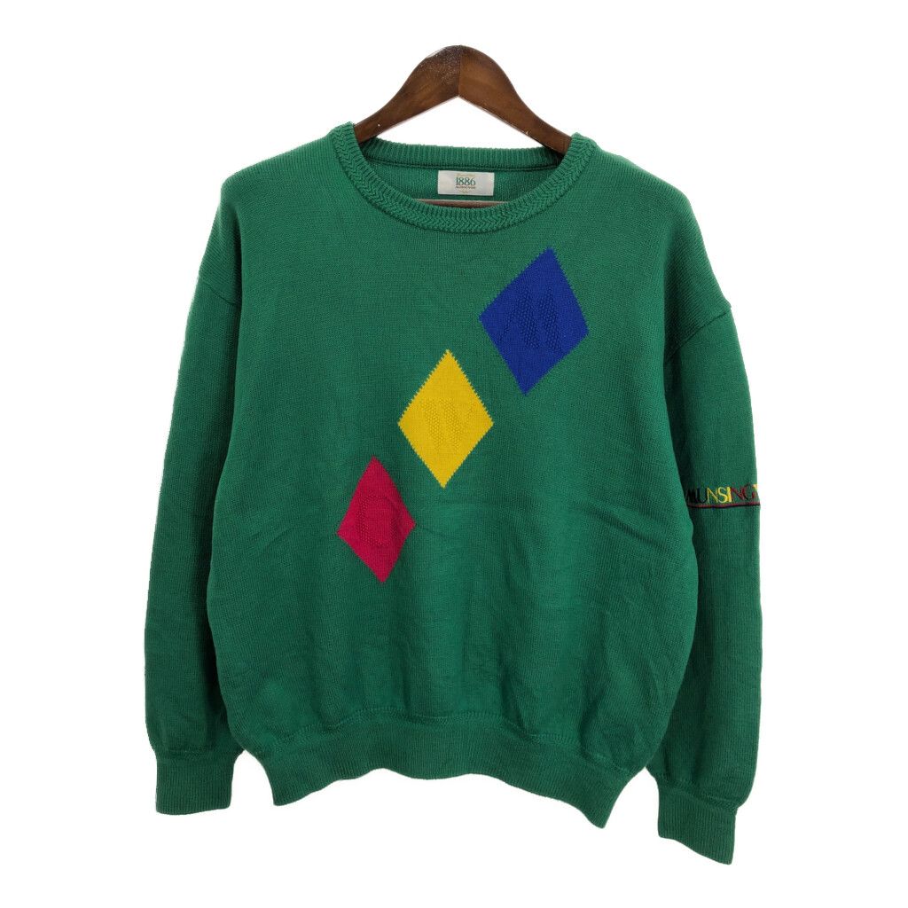 90年代 日本製 MUNSINGWEAR ウール ニット セーター 大きいサイズ グリーン (メンズ LL) 中古 古着 S1494