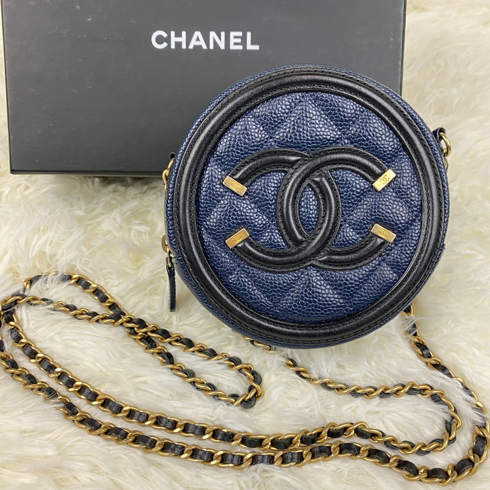 CHANEL シャネル　フィリグリー　キャビアスキン　チェーンショルダー　481 CHANEL シャネル CCフィリグリー キャビアスキン チェーン