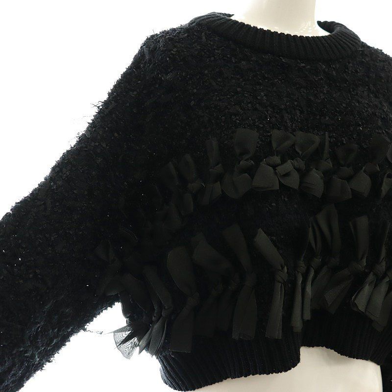 アメリヴィンテージ Ameri VINTAGE RIBBON TAPE SHORT KNIT TOP ニット セーター リボン F ブラック /DO ■OS ■SH レディース アメリヴィンテージ Ameri VINTAGE RIBBON TAPE SHORT KNIT TOP