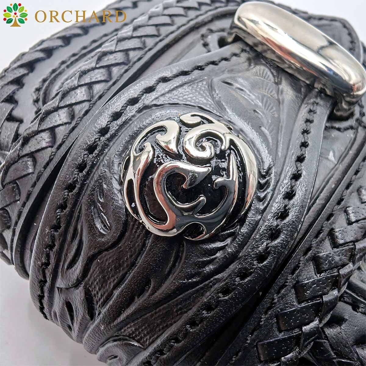 バイカーズウォレット フラワーカービング カウレザー ラウンド