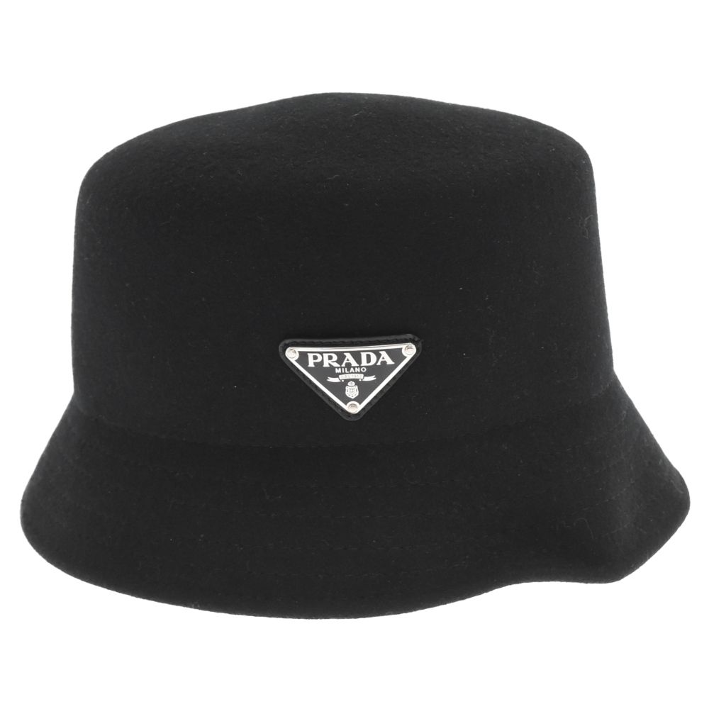 PRADA (プラダ) トライアングルロゴ ウール バケットハット ブラック