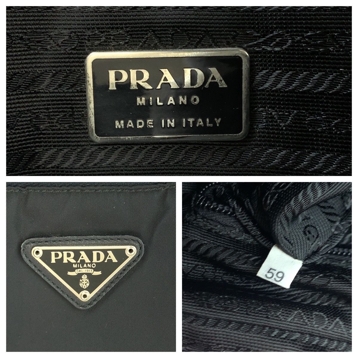 美品 PRADA プラダ テスート 三角ロゴプレート ブラック 黒 シルバー  