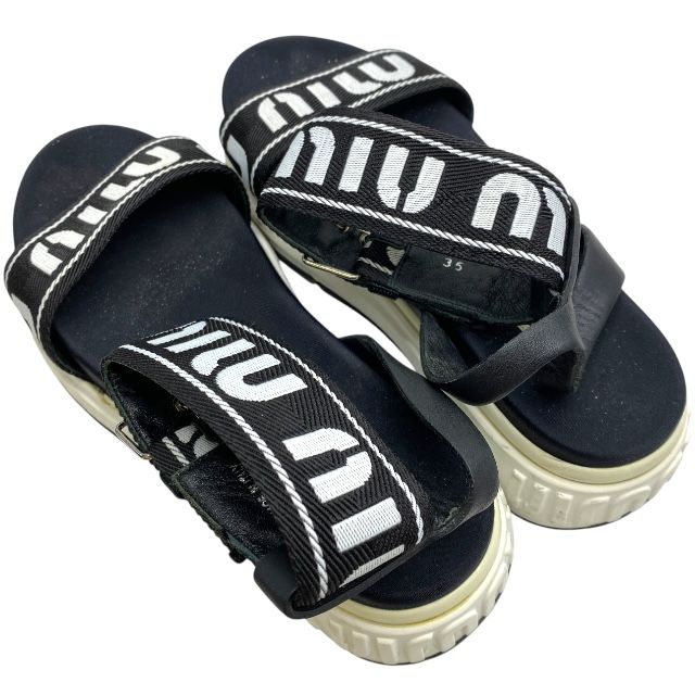 ミュウミュウ サンダル シューズ スポーツサンダル ロゴストラップ アンクルストラップ ベルト ブラック MIU MIU サイズ35 約22cm レディース 感 上品デザイン 人気モデル WWW_MORNINGWALKER_COM