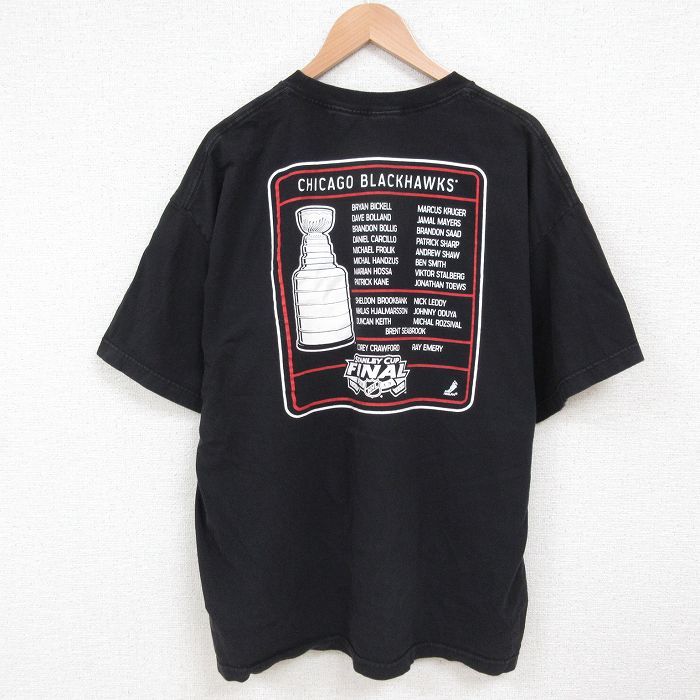 XL/古着 リーボック 半袖 ブランド Tシャツ メンズ NHL シカゴブラックホークス 大きいサイズ クルーネック 黒 ブラック アイスホッケー 25