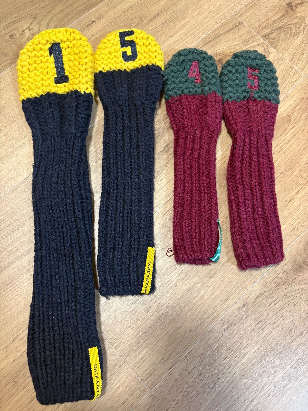 品 代官山ゴルフ倶楽部 オリジナルニットカバー 4個セット ヘッドカバーセット イエロー ネイビー グリーン バーガンディ ドライバー ユーティリティ フェアウェイウッド