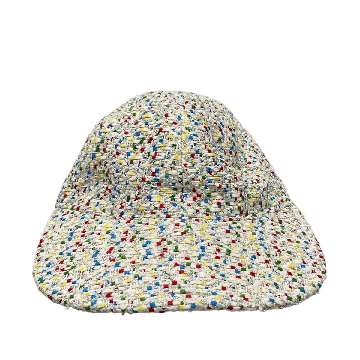 CHANEL シャネル 帽子 - 白×シルバー×マルチ ツイード コットン