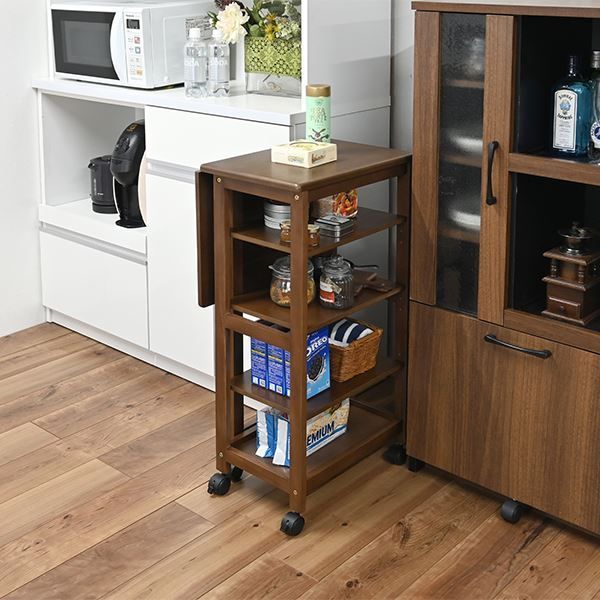 キッチンワゴン 片バタワゴン 約高さ85cm ブラウン 3段階 高さ調節可 キャスター付き キッチン収納 組立品
