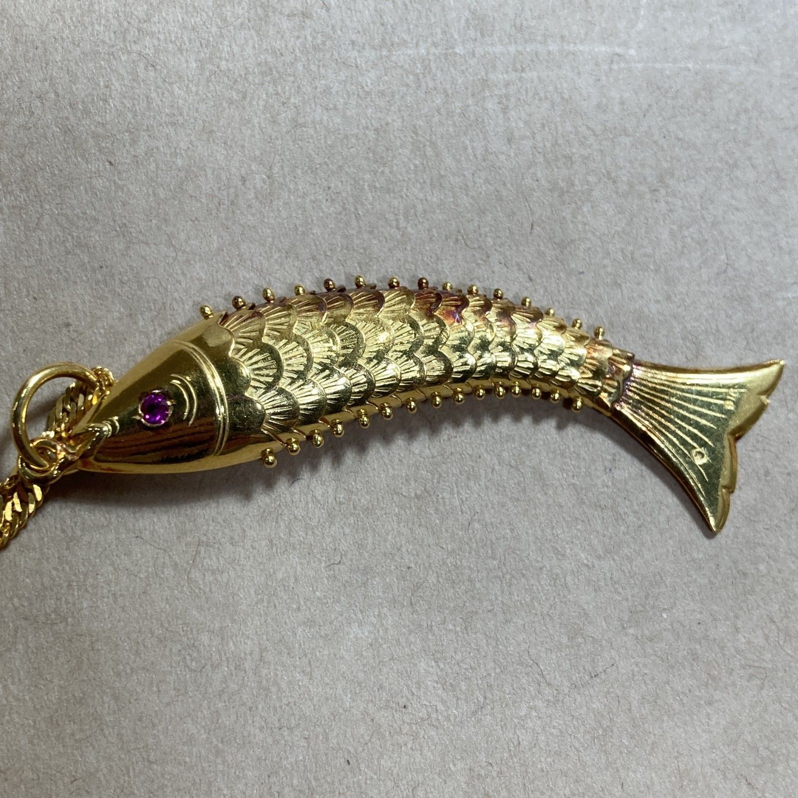 ☆ 916刻印/22K刻印 22金 ゴールドツイストチェーンネックレス 魚