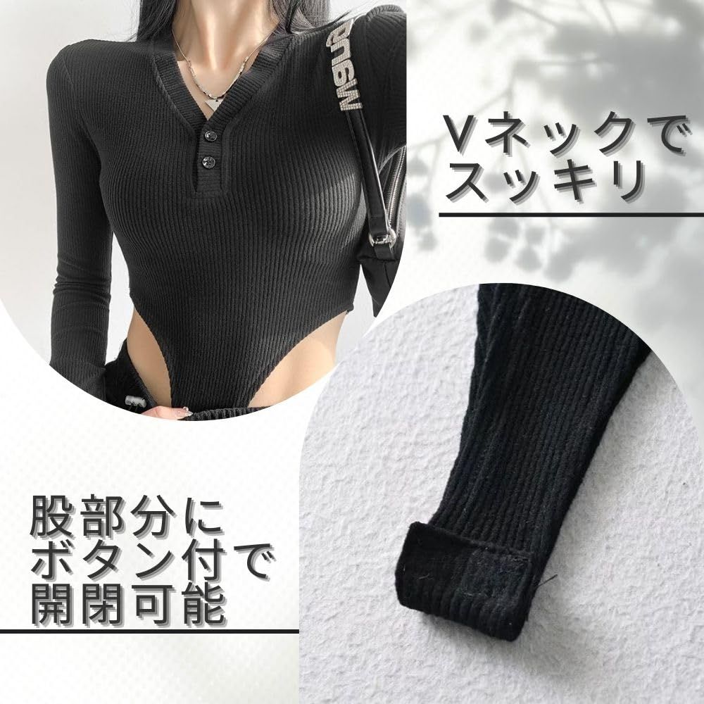 MORASTYLE] 超 ハイレグ レオタード ボディスーツ 長袖 Vネック
