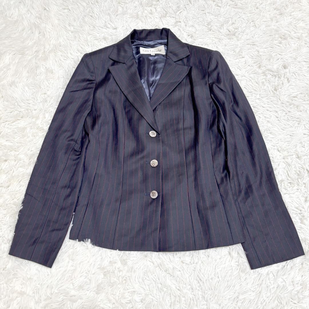 Guy Laroche スカート スーツ 38 ネイビー 赤ストライプ