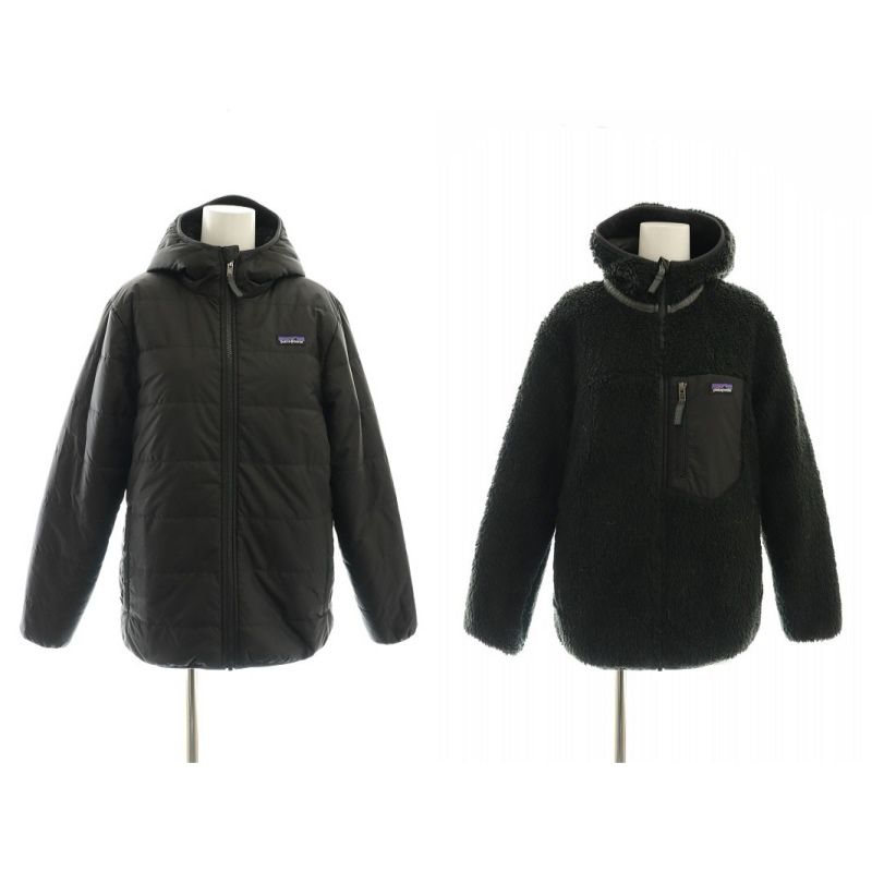 パタゴニア Patagonia キッズ リバーシブル レディ フレディ フーディ ジャケット 中綿 ジップアップ XL 黒 ブラック /HK OS