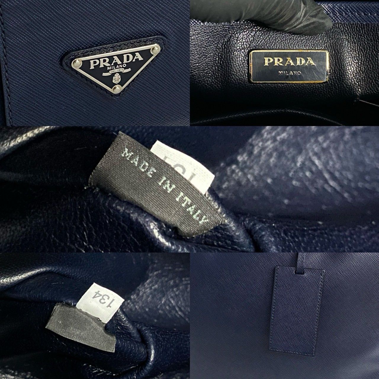 極 美品 PRADA プラダ 三角ロゴ 金具 サフィアーノ レザー 本革 