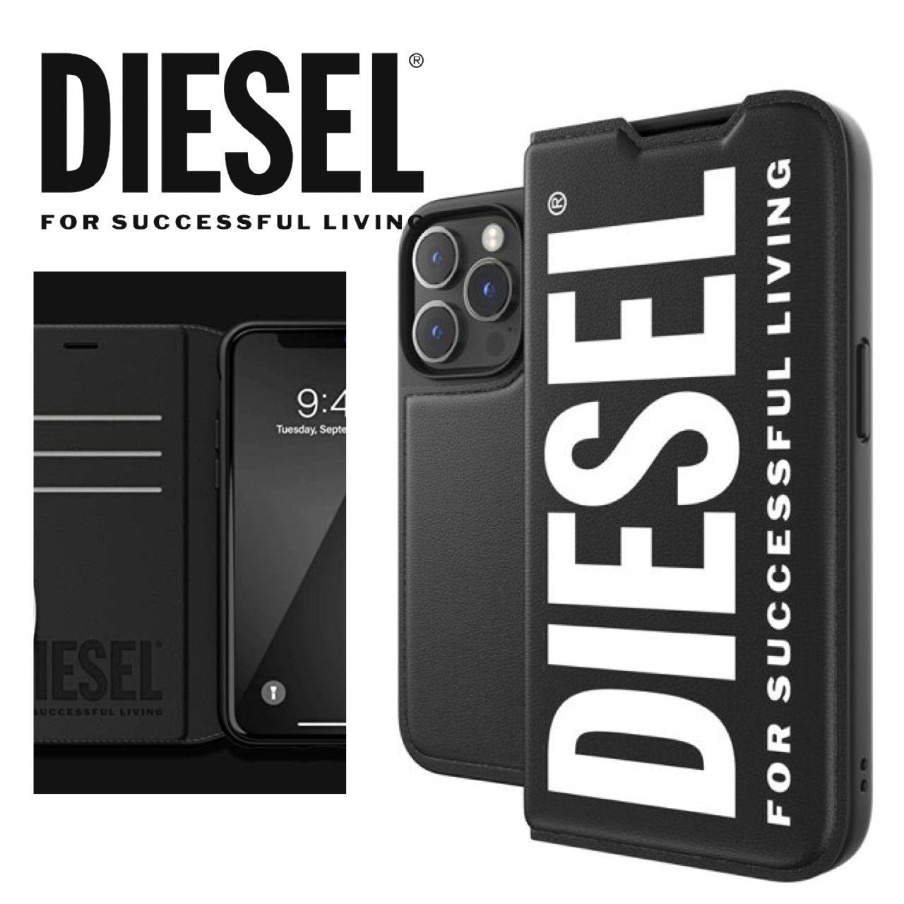 希少！！】 ◇DIESELディーゼル◇ iPhoneケース 手帳型 ブラック 