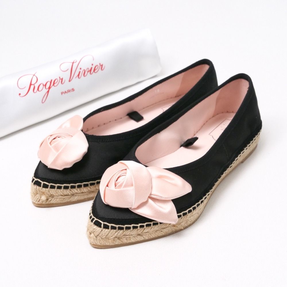 Roger Vivier ロジェヴィヴィエ パンプス サイズ38 靴 エスパドリーユ フラット サテン フラワーモチーフ 20250425|RA4532