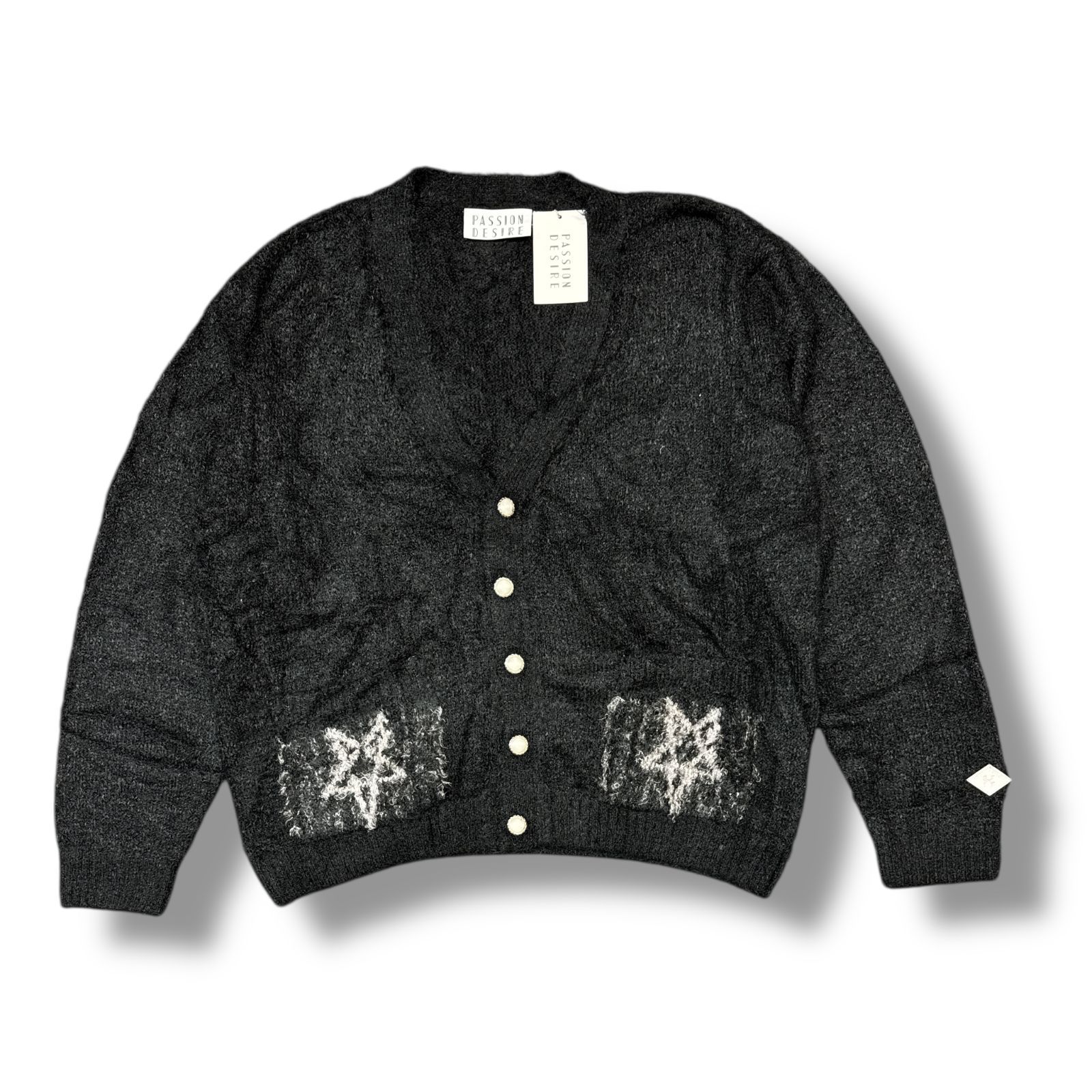 参考上代59400円 ♥品 el conductorH 24AW SHAGGY KNIT CARDIGAN PENTAGRAM シャギーニットカーディガン コンダクター PD24AN01 ブラック 4 92989A3