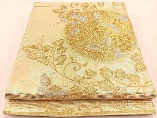 平和屋着物◎佐賀錦 六通柄袋帯 花蝶文 金銀糸 正絹 逸品