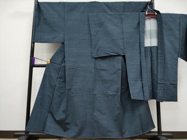 平和屋着物 上 男性 紬 アンサンブル キングサイズ 色無地 鉄御納戸色地 CYAA3428s5