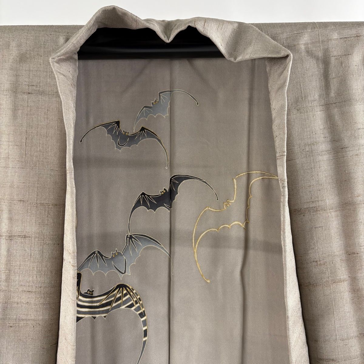 男着物 身丈96.5cm 裄丈72cm L 羽織 灰茶 正絹 名品