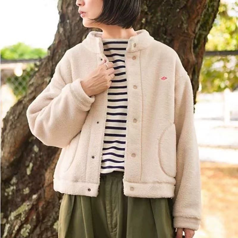 ダントン DANTON ボアジャケット レディース ジャケット アウター フリースジャケット 刺繡 ベージュ ブラック