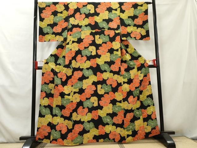 平和屋着物□上質な小紋 舞花文 黒地 正絹 逸品 AAAZ6136cs - メルカリ