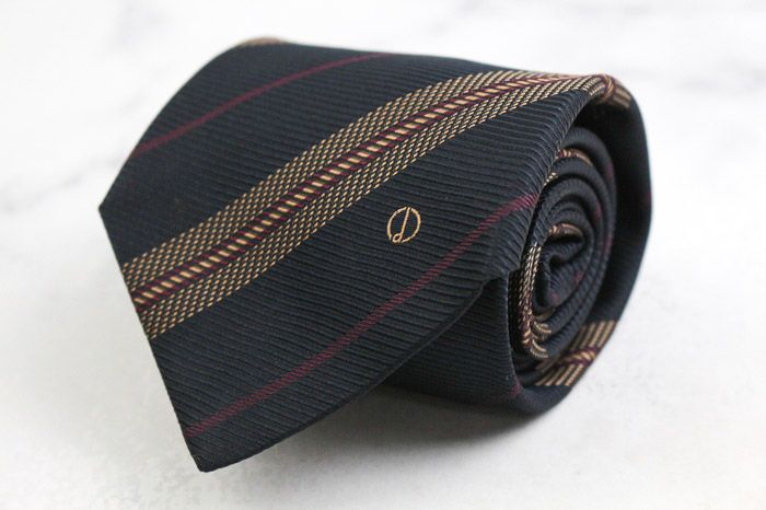 ダンヒル ブランド ネクタイ ロゴ ストライプ柄 格子柄 シルク イタリア製 PO メンズ ネイビー Dunhill 【中古】