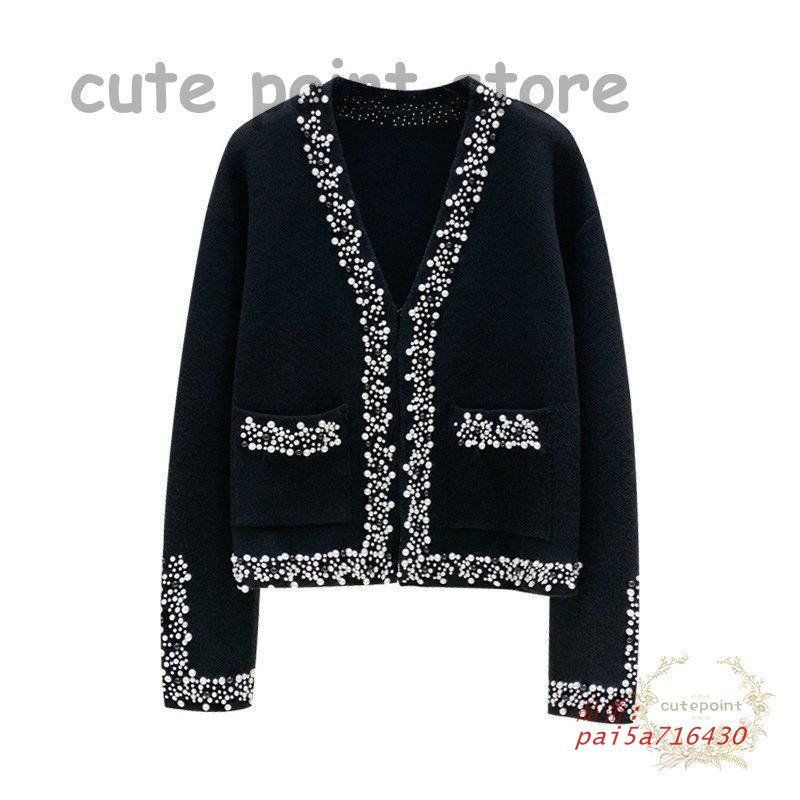 カーディガン トップス レディース レディースファッション ビジュー パール お呼ばれ モダンリラックス ブラック魅力的 清楚 休日 イベント 母親 pai5a716430