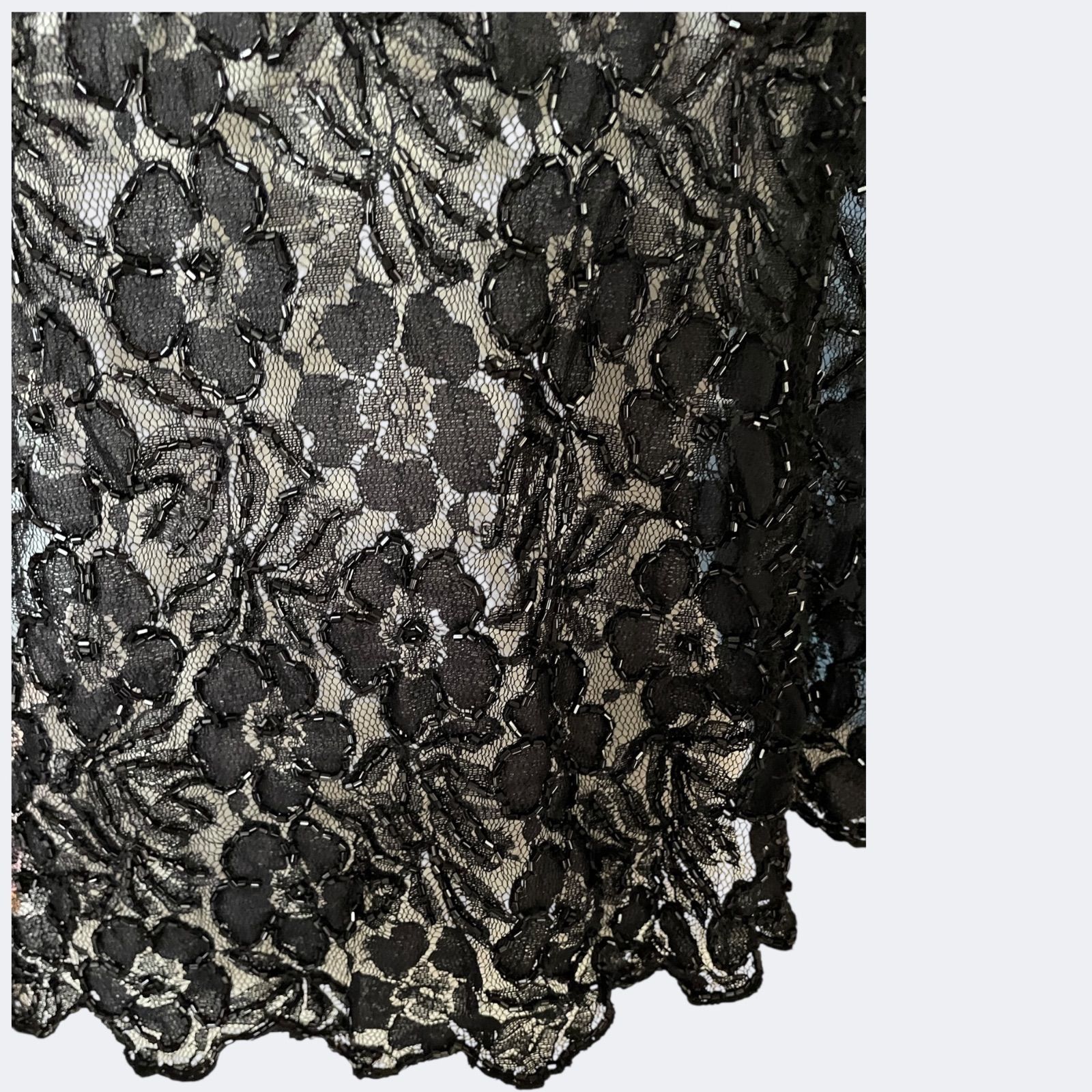 上品ビーズお花レースのブラックフ