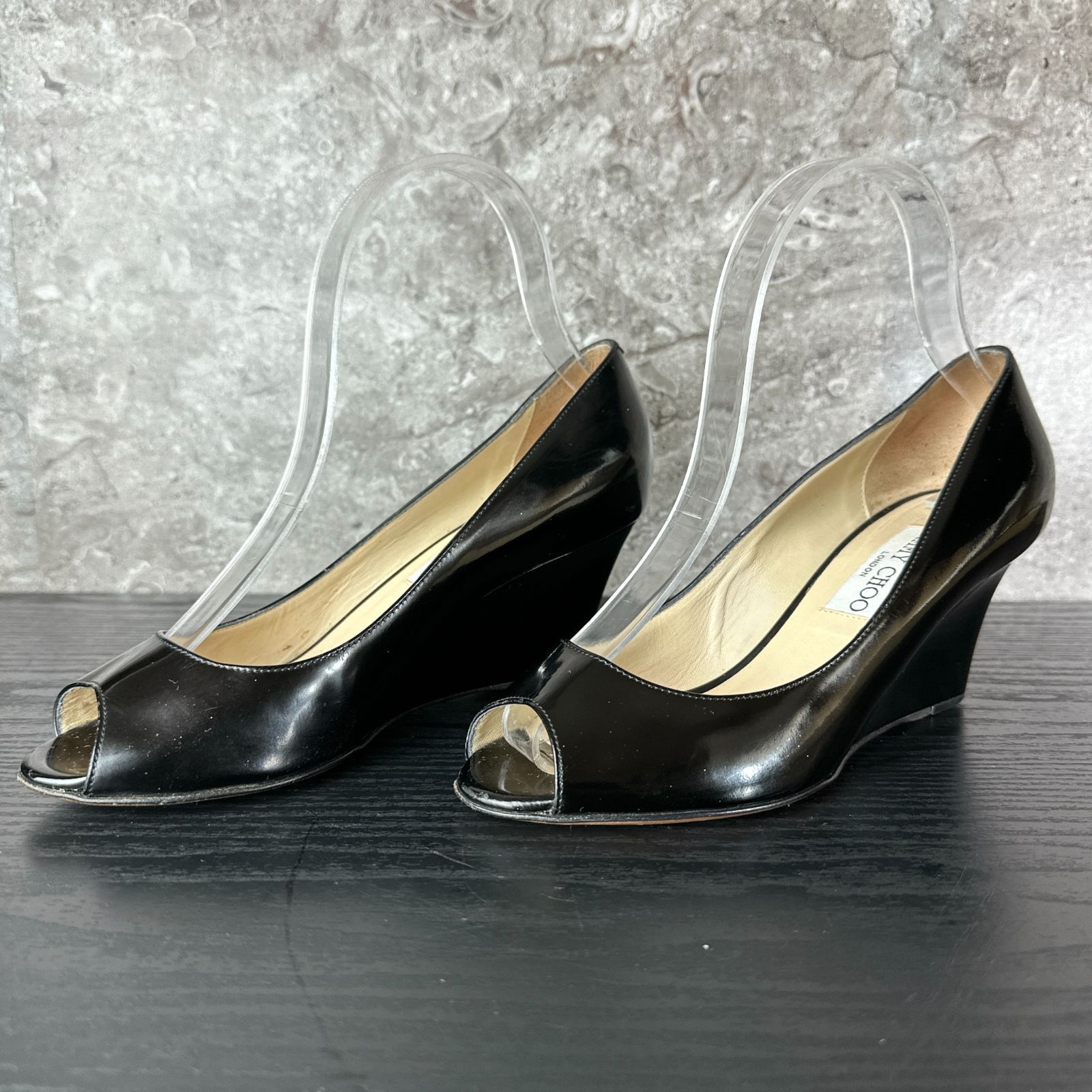S433 JIMMY CHOO ジミーチュウ パテントレザー エナメル オープントゥ 