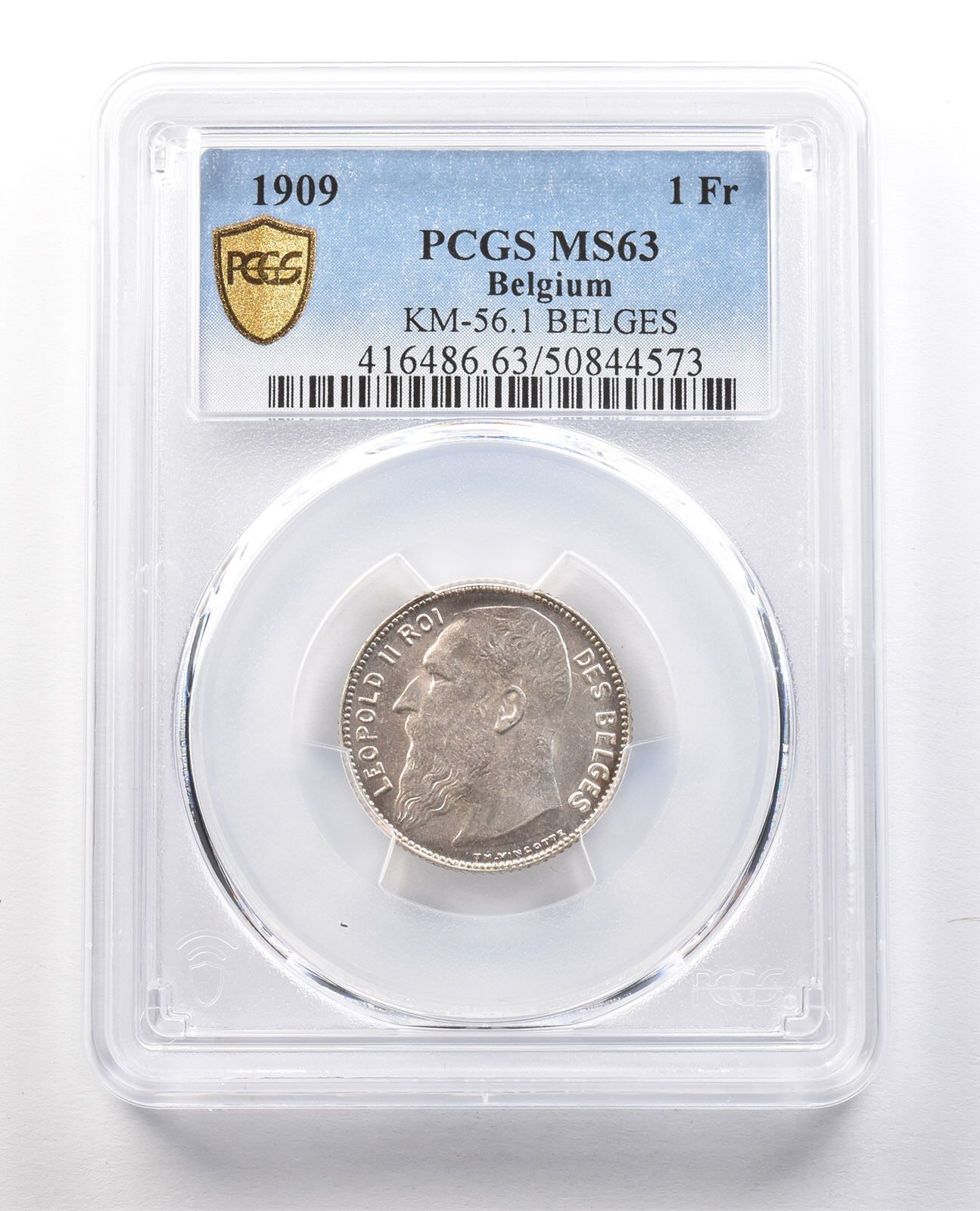 1909年 ベルギー 1フラン KM-56.1 MS63 PCGS