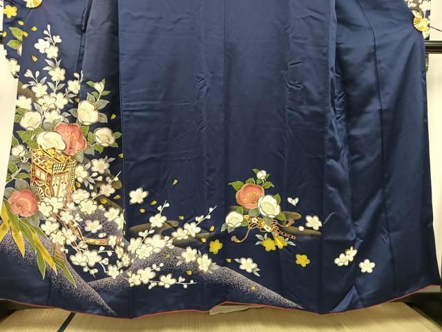 平和屋着物□豪華振袖 駒刺繍 御所車枝花文 金彩 正絹 逸品