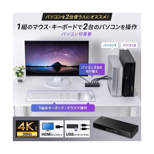 サンワサプライ 4K対応HDMIパソコン切替器 エミュレーション非搭載 2 1 SW-KVM2HUUS